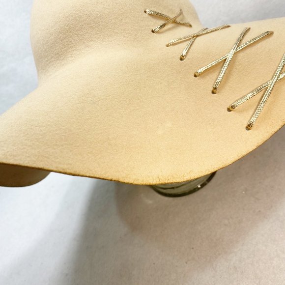 Custom Tan Wool Lace-Up Wide Brim Floppy Hat OS main image 8
